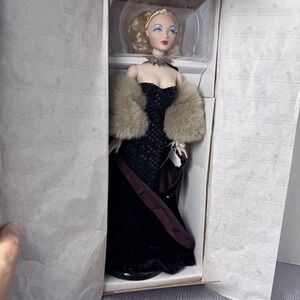 Vintage Gene Collection 16in Fashion Doll Blonde Fur Black Gown Stand In Box